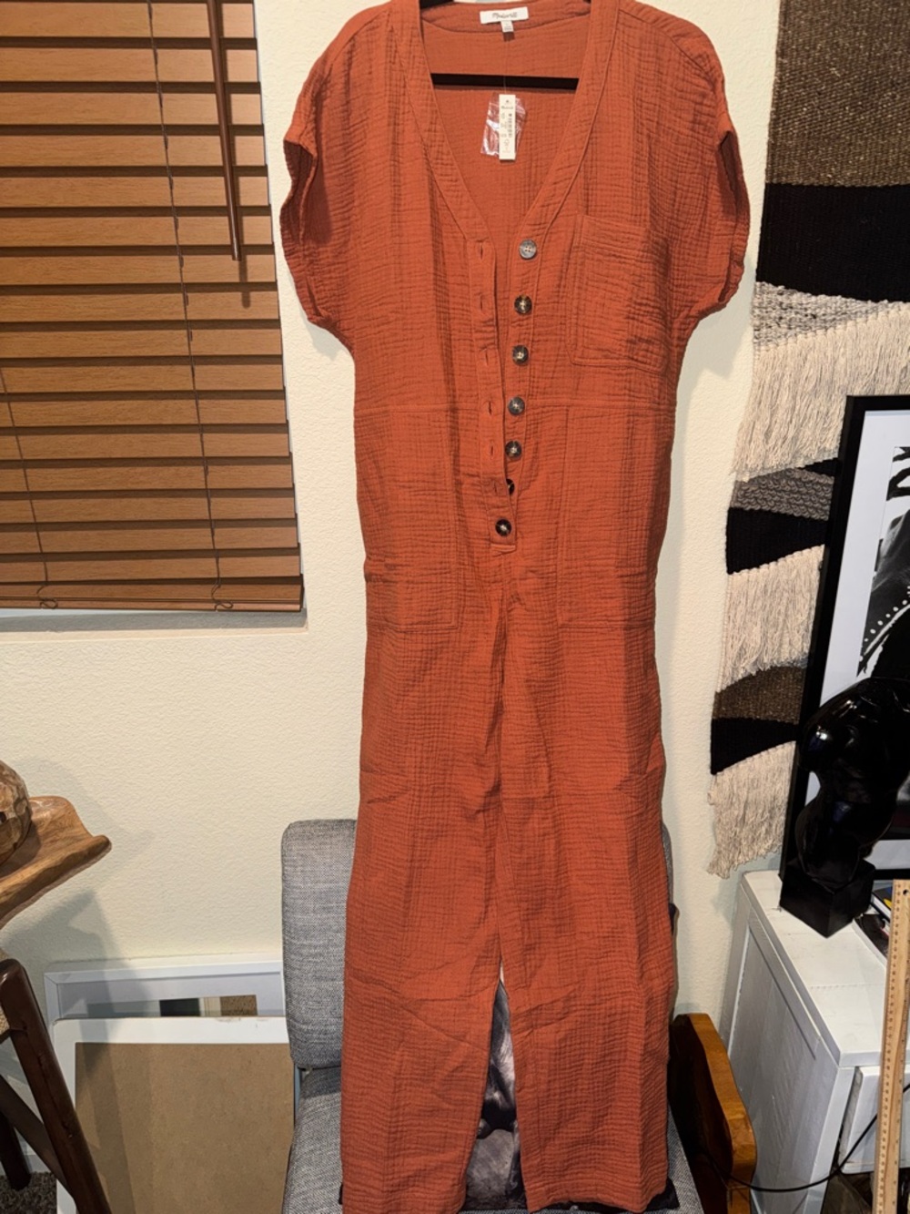 Madewell Textured Rust-Orange V-Neck Jumper-NWT Size Large